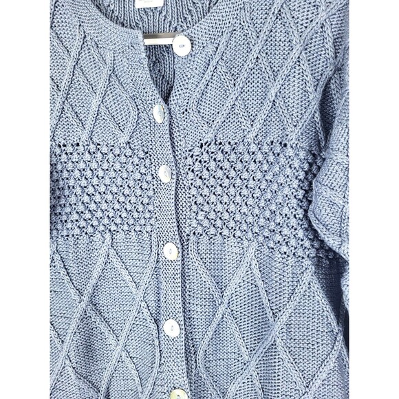 Deirdre McGuire Hand Knit in Ireland Cardigan Sweater Medium Pima Cotton Blue - Picture 3 of 4